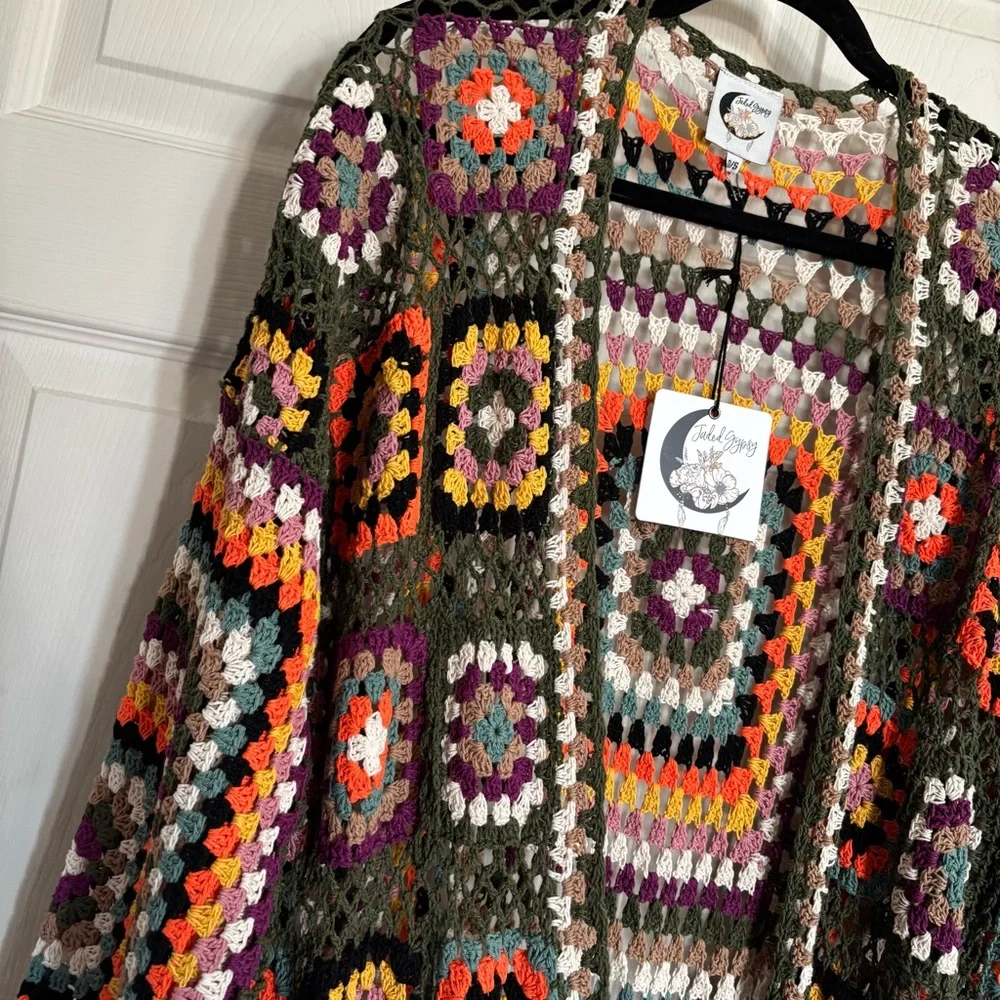 Jaded Gypsy Desert Sunset Duster Multicolor Crochet Cardigan Boho Bohemian Bold